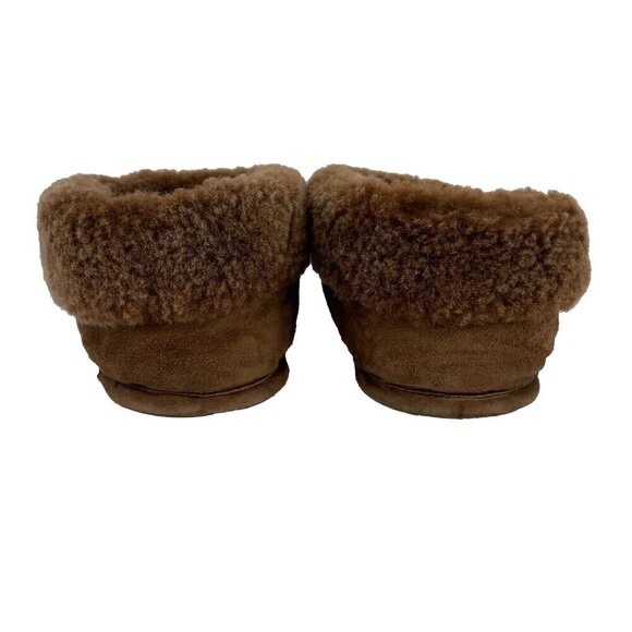 GRAVEL FOURRURES Made in Canada Brown Suede Slippers With Sheepskin Lining 7 - Picture 6 of 13